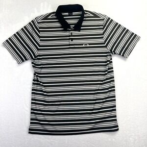 Oakley Polo Shirt Mens XL Black White Striped Golf Athletic Performance Range
